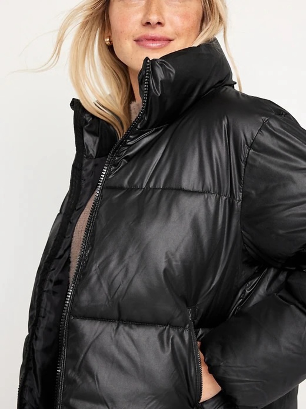 Old Navy Black Quilted Puffer Jacket with High Collar
